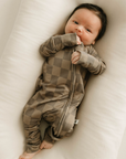 Bamboo Zip Pajamas | Faded Brown Checkerboard
