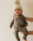 Bamboo Zip Pajamas | Faded Brown Checkerboard