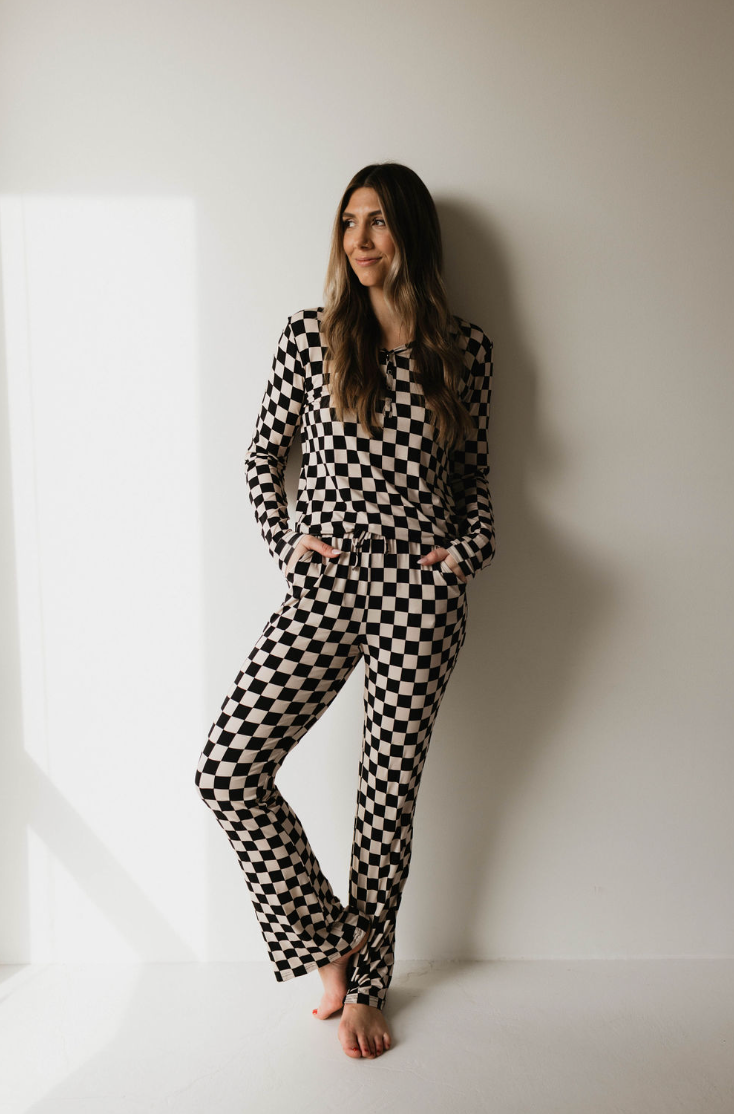 Women's Bamboo Pajamas | Black Checkerboard || MATCHING KIDS