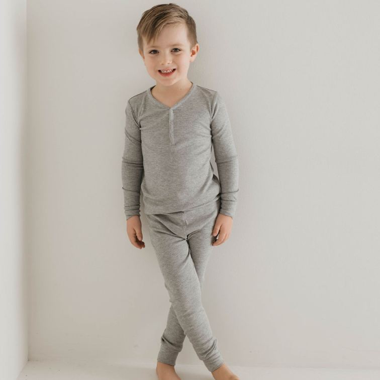 Bamboo Two Piece Pajamas | Ribbed Grey