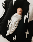 Bamboo Swaddle | White & Black Lightning Bolt