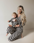 Bamboo Zip Pajamas | Black Checkerboard