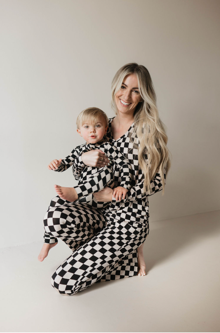 Women's Bamboo Pajamas | Black Checkerboard || MATCHING KIDS