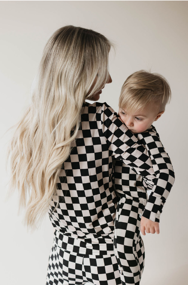 Women's Bamboo Pajamas | Black Checkerboard || MATCHING KIDS