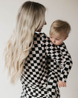 Women's Bamboo Pajamas | Black Checkerboard || MATCHING KIDS