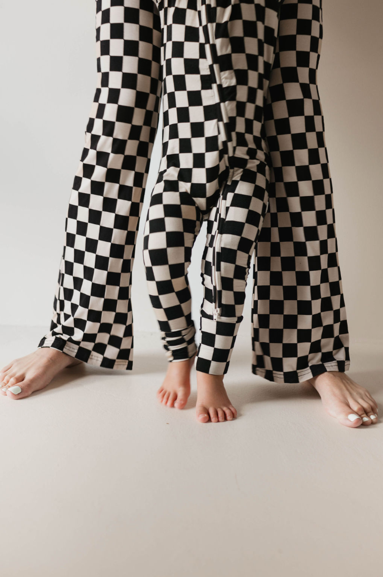 Women's Bamboo Pajamas | Black Checkerboard || MATCHING KIDS