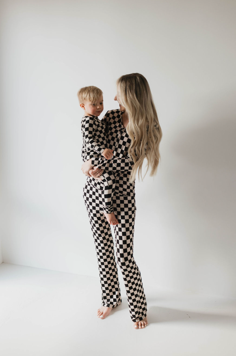 Women's Bamboo Pajamas | Black Checkerboard || MATCHING KIDS