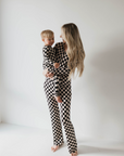 Women's Bamboo Pajamas | Black Checkerboard || MATCHING KIDS