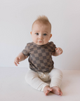 Basic Bamboo Tee | Faded Brown Checkerboard