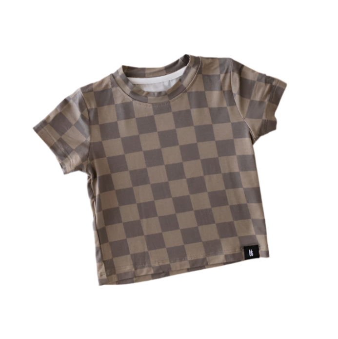 Basic Bamboo Tee | Faded Brown Checkerboard