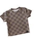 Basic Bamboo Tee | Faded Brown Checkerboard