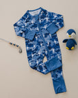 Bamboo Zip Romper | Blue Camo Bolts
