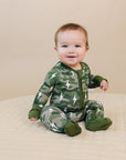 Bamboo Zip Romper | Green Camo Bolts