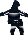 Navy Stripes Hooded French Terry Set