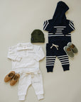Navy Stripes Hooded French Terry Set