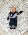 Navy Stripes Hooded French Terry Set