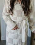 Women's Taupe Checkered Robe