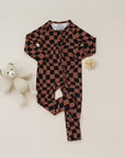 Bamboo Zip Romper | Chocolate Wavy Checkered