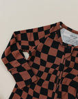 Bamboo Zip Romper | Chocolate Wavy Checkered