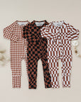 Bamboo Zip Romper | Chocolate Wavy Checkered