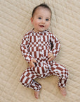 Bamboo Zip Romper | Chocolate Checkered