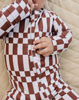 Bamboo Zip Romper | Chocolate Checkered