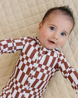Bamboo Zip Romper | Chocolate Checkered