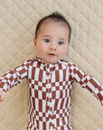 Bamboo Zip Romper | Chocolate Checkered