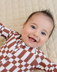 Bamboo Zip Romper | Chocolate Checkered