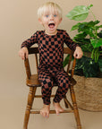Bamboo Two Piece Set | Chocolate Wavy Checkered