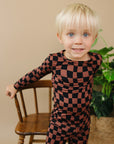 Bamboo Two Piece Set | Chocolate Wavy Checkered