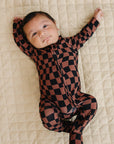 Bamboo Zip Romper | Chocolate Wavy Checkered