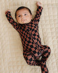 Bamboo Zip Romper | Chocolate Wavy Checkered