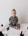 Bamboo Zip Pajamas | Black Checkerboard