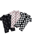 Bamboo Shorty Romper | Black Checkered