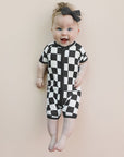 Bamboo Shorty Romper | Black Checkered