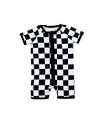 Bamboo Shorty Romper | Black Checkered