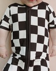 Bamboo Shorty Romper | Black Checkered