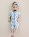 Bamboo Shorty Romper | Blue Checkered
