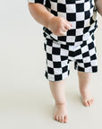 Bamboo Two Piece Shorts Set | Black Checkered