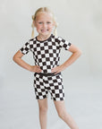Bamboo Two Piece Shorts Set | Black Checkered