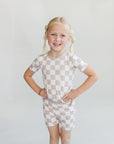 Bamboo Two Piece Shorts Set | Latte Checkered