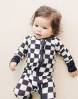 Bamboo Zip Romper | Black Checkered