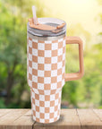 Checkered Pattern 40oz Tumbler with Handle: ONE SIZE / Black