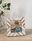 Baby Picture Frame Chevron Pattern Bone Inlay-4" x 4", Brown