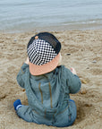 Flat Brim Trucker Hat - Checker/Faux Leather Brim