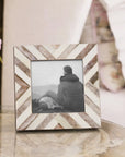 Baby Picture Frame Chevron Pattern Bone Inlay-4" x 4", Brown