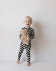 Bamboo Zip Pajamas | Black Checkerboard