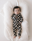 Bamboo Zip Pajamas | Black Checkerboard