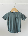 Curved-Hem Pocket Tee - Sea Blue